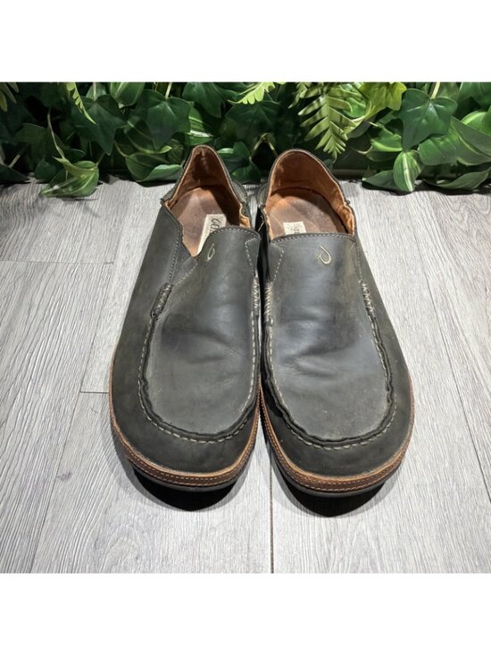 Men\'s OLUKAI Moloa Leather Slip On Shoes Black/Toffee Men’s Size 12 main image 6